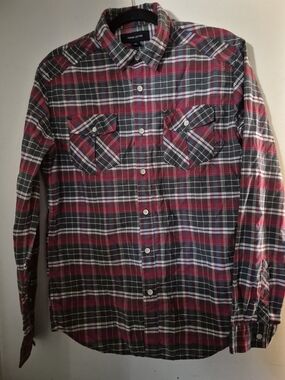 Adam Levine Collection Red, Gray & White Plaid Button-Down Shirt
